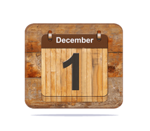 A wooden calendar with December 1